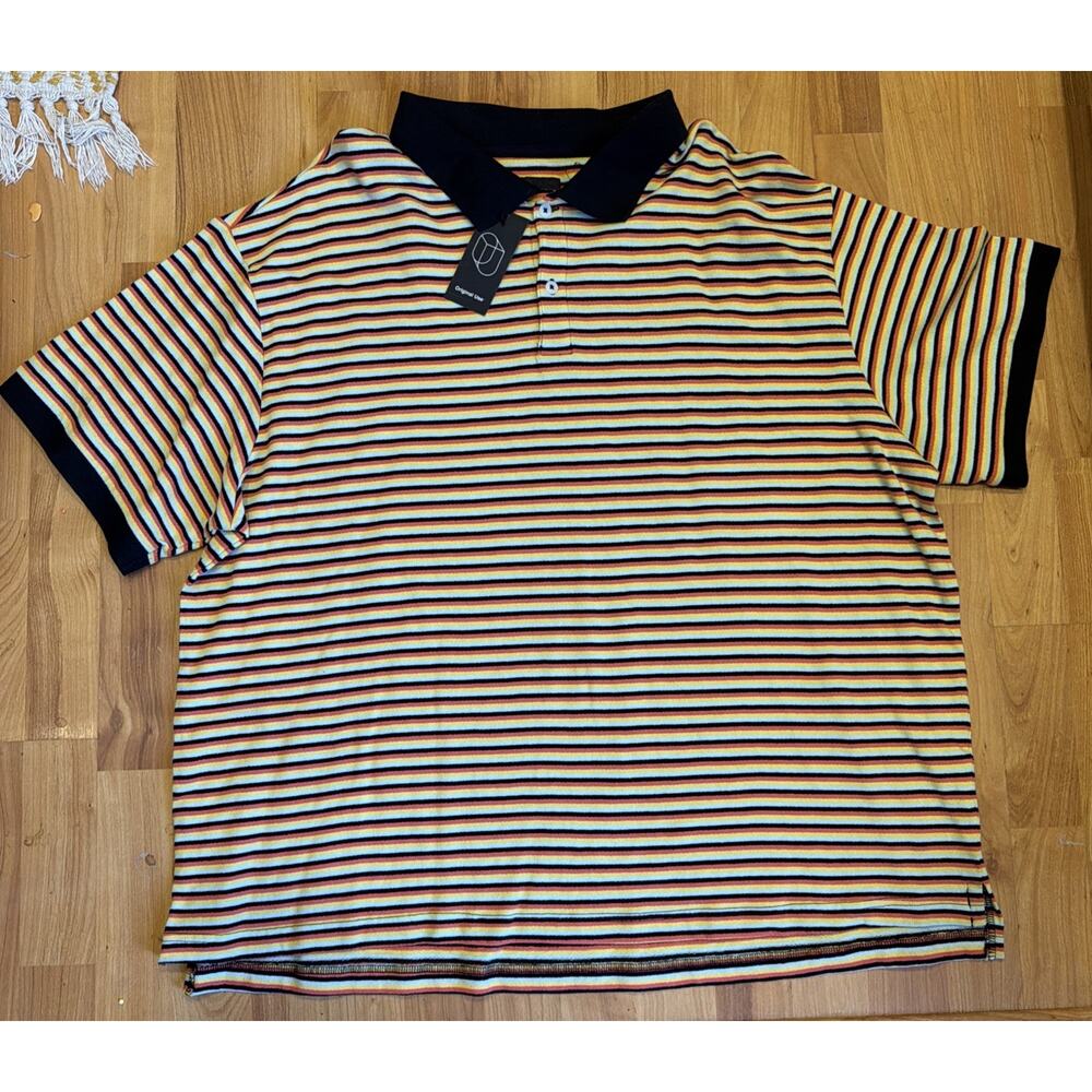 Original Use Short Sleeve 2 button Colorful Striped Polo Shirt Men's XXL